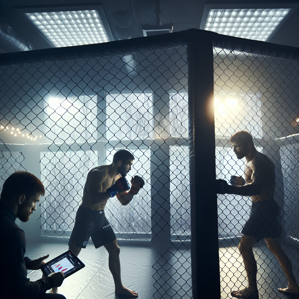 Kazakh MMA fighters train as coach analyzes stats before late 2025 tournaments.